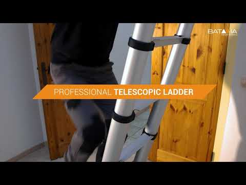 Laden und spielen Sie Video in Galerie -Viewer, Giraffe Air® Profi Teleskopleiter 3,27m (10 Sprossen) | Mit Winkelanzeige, SoftClose &amp; AntiSlip
